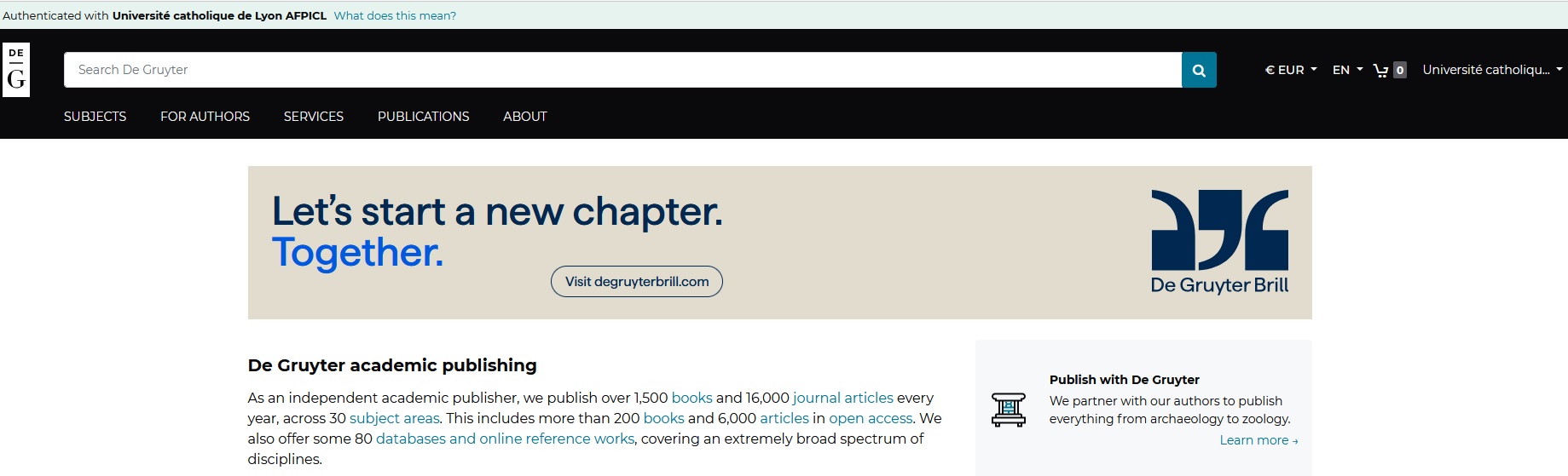 Testez la base de donn&eacute;es De Gruyter ebooks