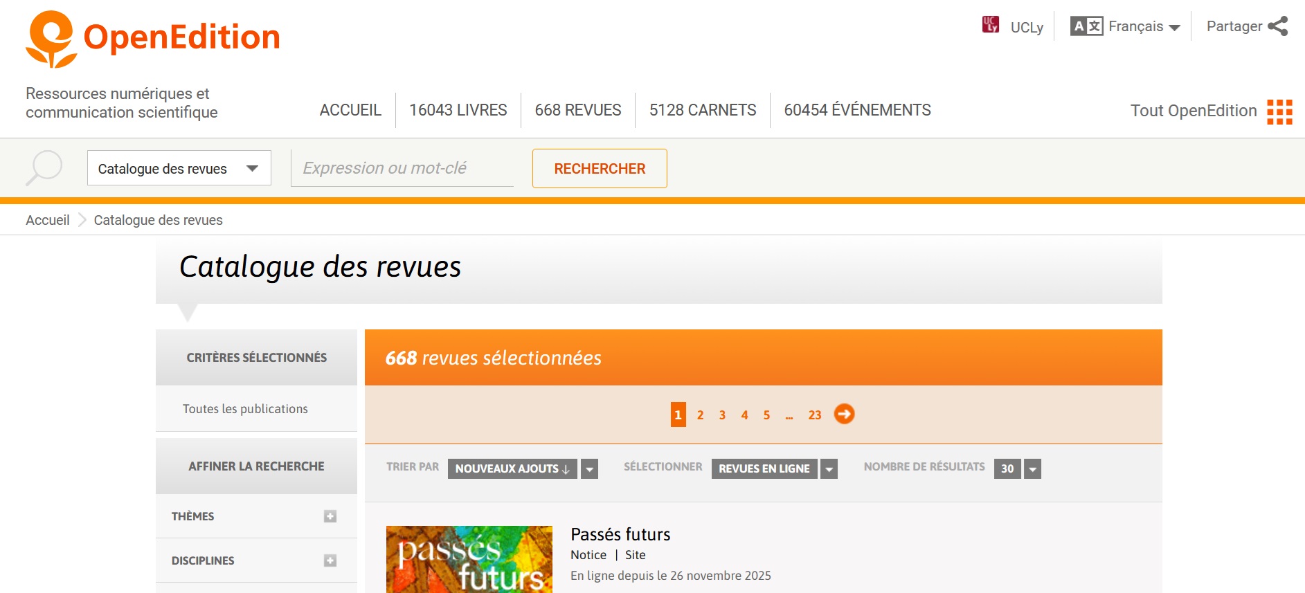 Base de donn&eacute;es OPENEDITION indisponible 20/1 matin et 21/1 matin